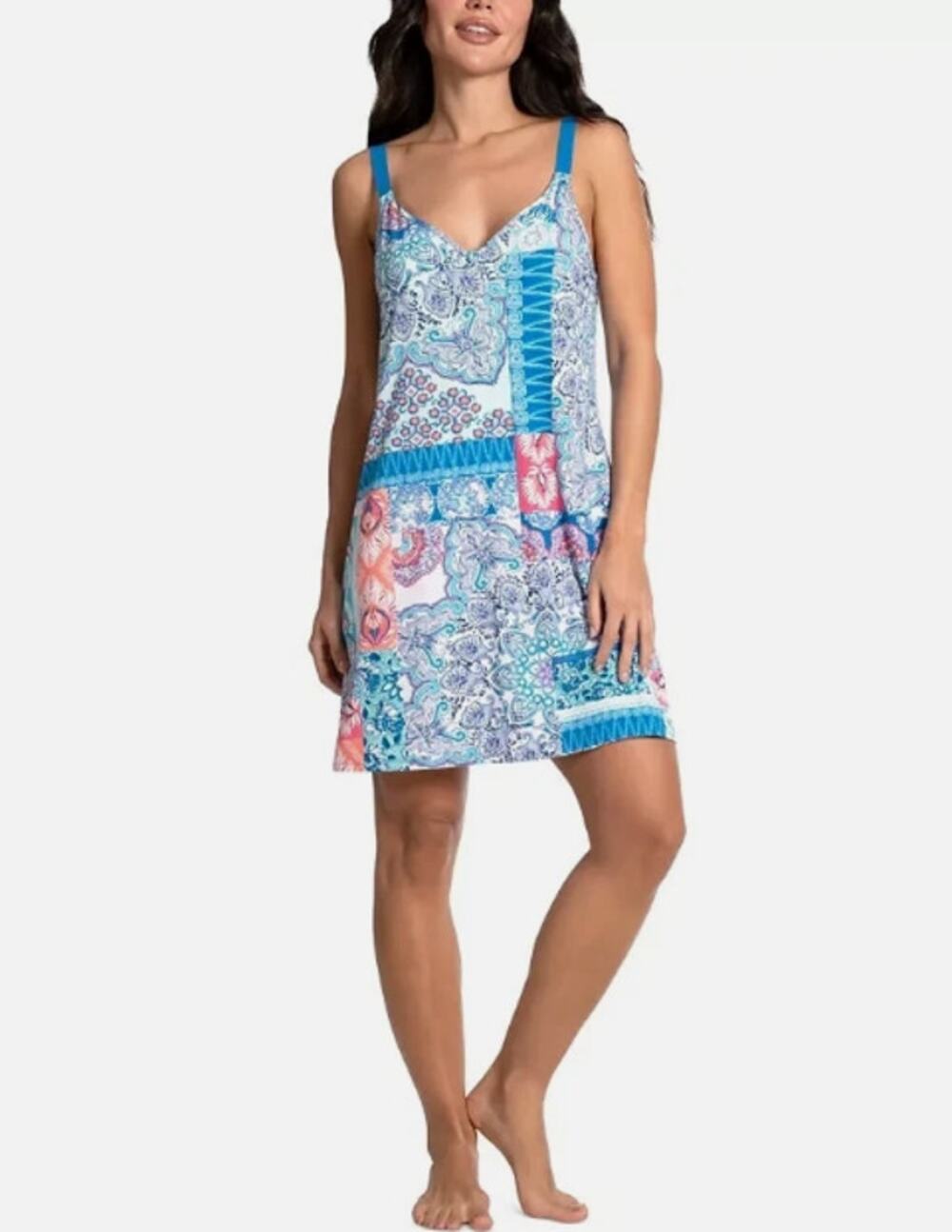 Linea Donatella Printed Sleeveless Chemise Women's S Blue Multi V-Neck NWT
